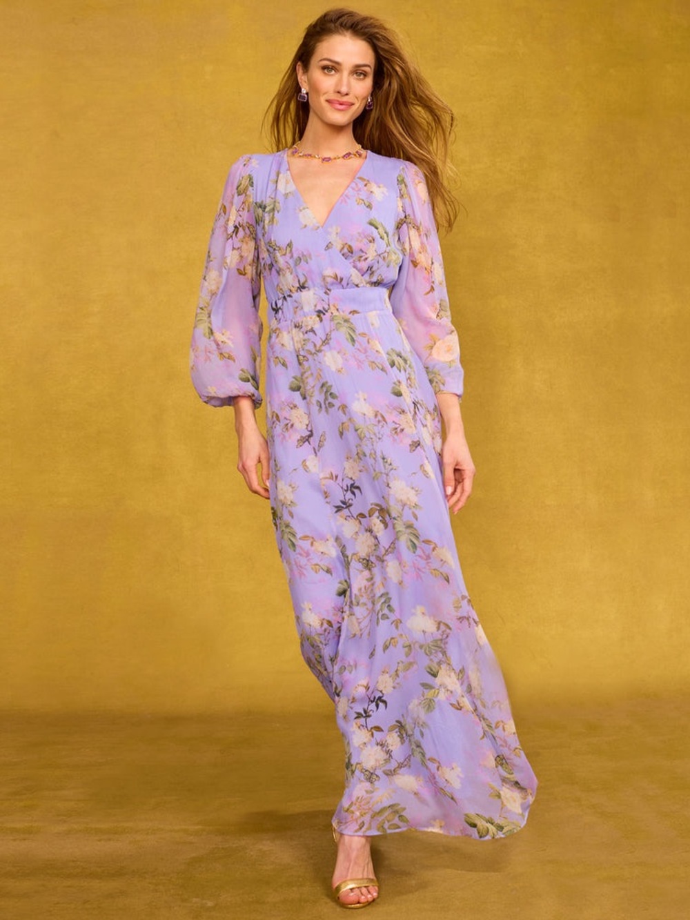 A-9 NicoBLU ANGELINA MAXI CRINKLE CHIFFON DRESS IN ENGLISH GARDEN